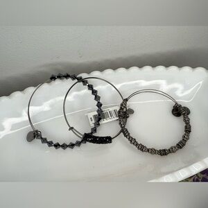 Alex and Ani set of 3 bracelets. Black gunmetal and beads
